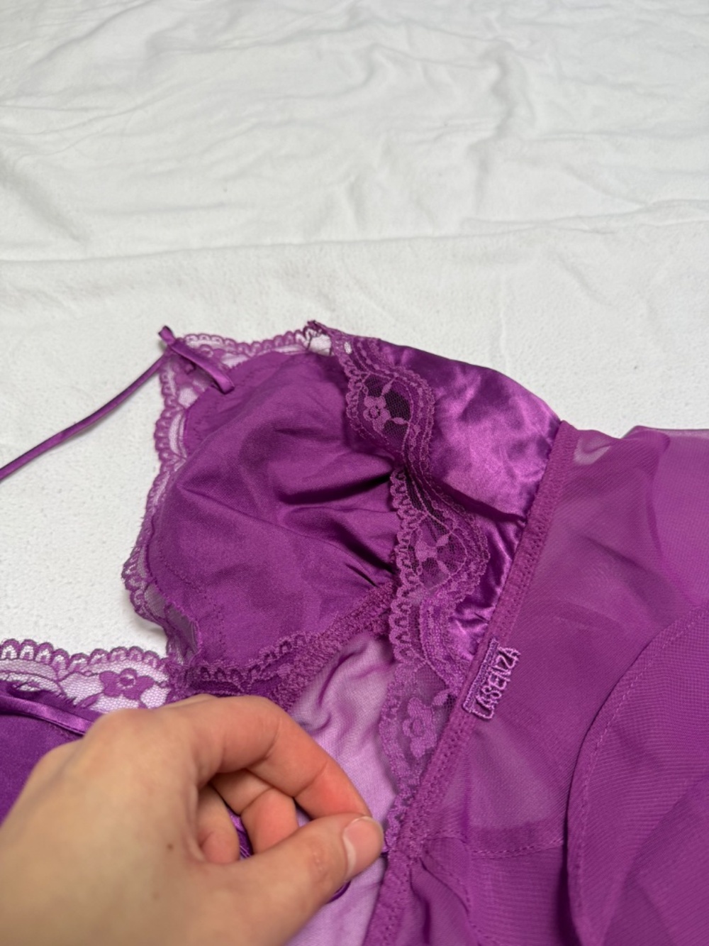 VINTAGE y2k La SENZA purple lace tiered ruffle babydoll slip top L - Picture 11 of 12
